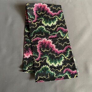 Floral Batik Fabric Remnant Black With Green Pink & Yellow Accents Cotton For Qu